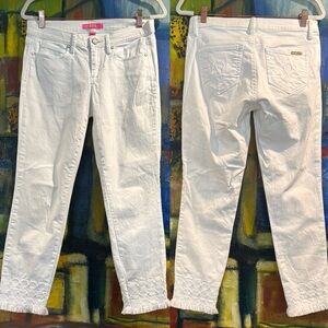 Lilly Pulitzer White Women's Jeans with circle appliqué detail on Hem size 6